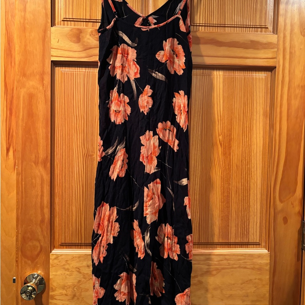 Black Maxi Dress with Orange Floral Design